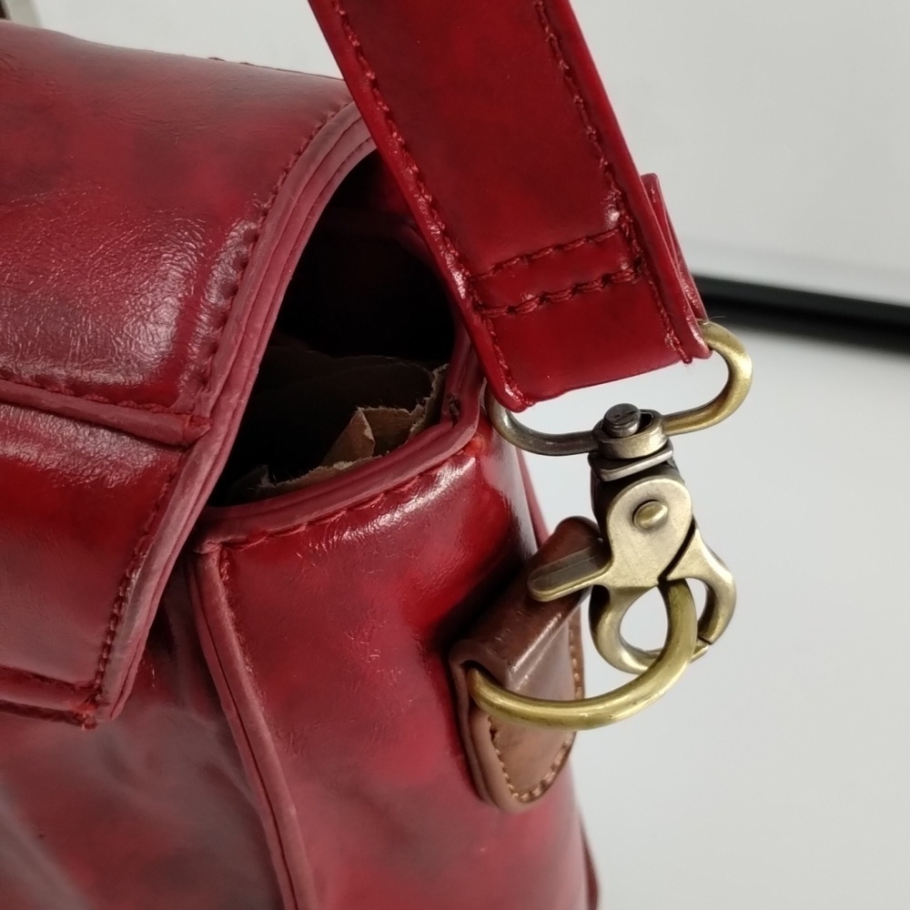 ECOSUSI faux leather red and tan satchel with removable crossbody strap - Picture 7 of 14